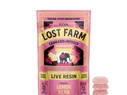 Kiva Confections Lost Farm Strawberry Lemonade Lemon Bean Live Resin Gummies – 10 Pack