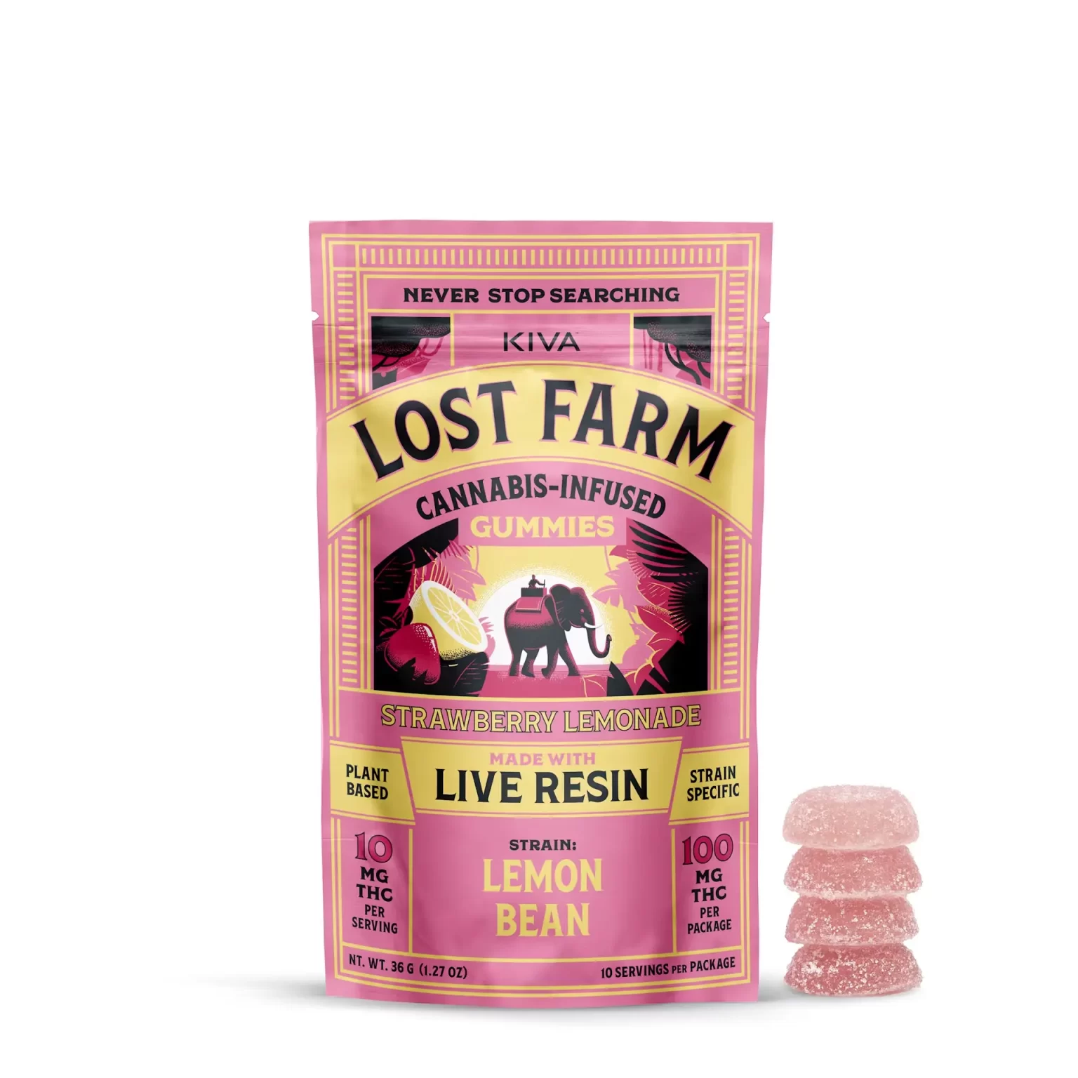 IMG_0396-1.webp Kiva Confections Lost Farm Strawberry Lemonade Lemon Bean Live Resin Gummies – 10 Pack - Image 1